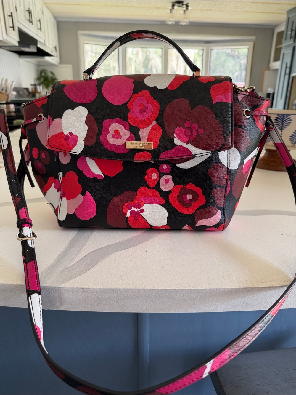 kate spade Black Floral Top-Handle Satchel with Pink & Red Blooms